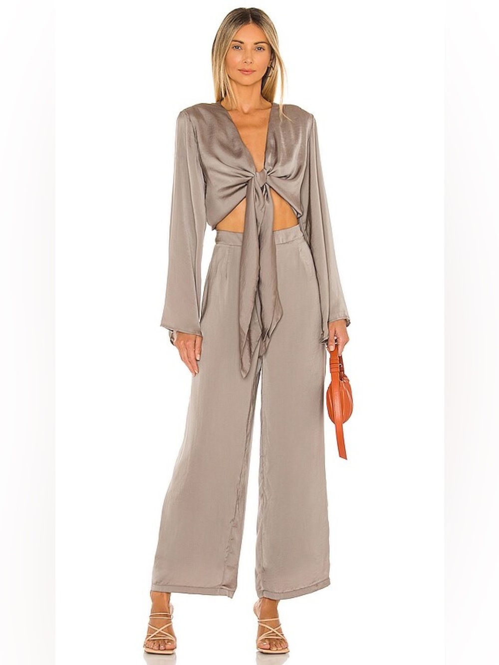 SNDYS Pluto Tie-Front Jumpsuit in Olive Green - Size XS